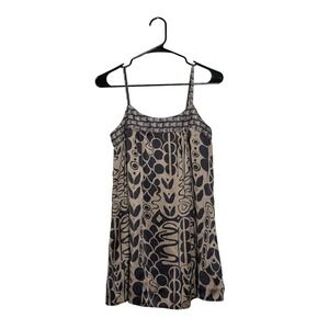 Emphasis Boho Chic 100% Silk Cami Abstract Geometric Tank Top Tan Black Size 2